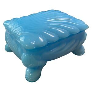 Boyd Glass Cambridge Caprice Shell Trinket Dresser Box 1993 Waterloo Blue